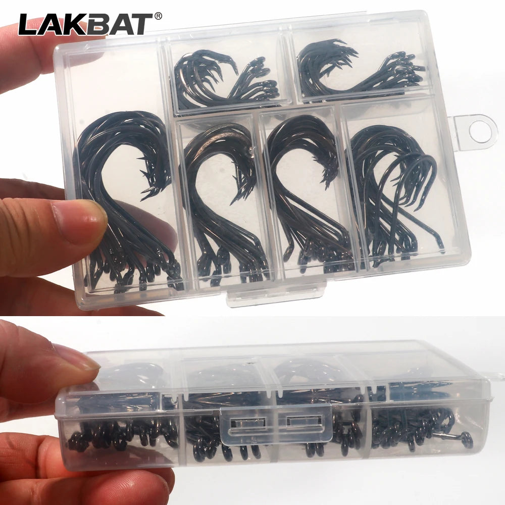 LAKBAT 7385 Inclined Circle Fishing Hooks — High Carbon Steel Barbed Tackle