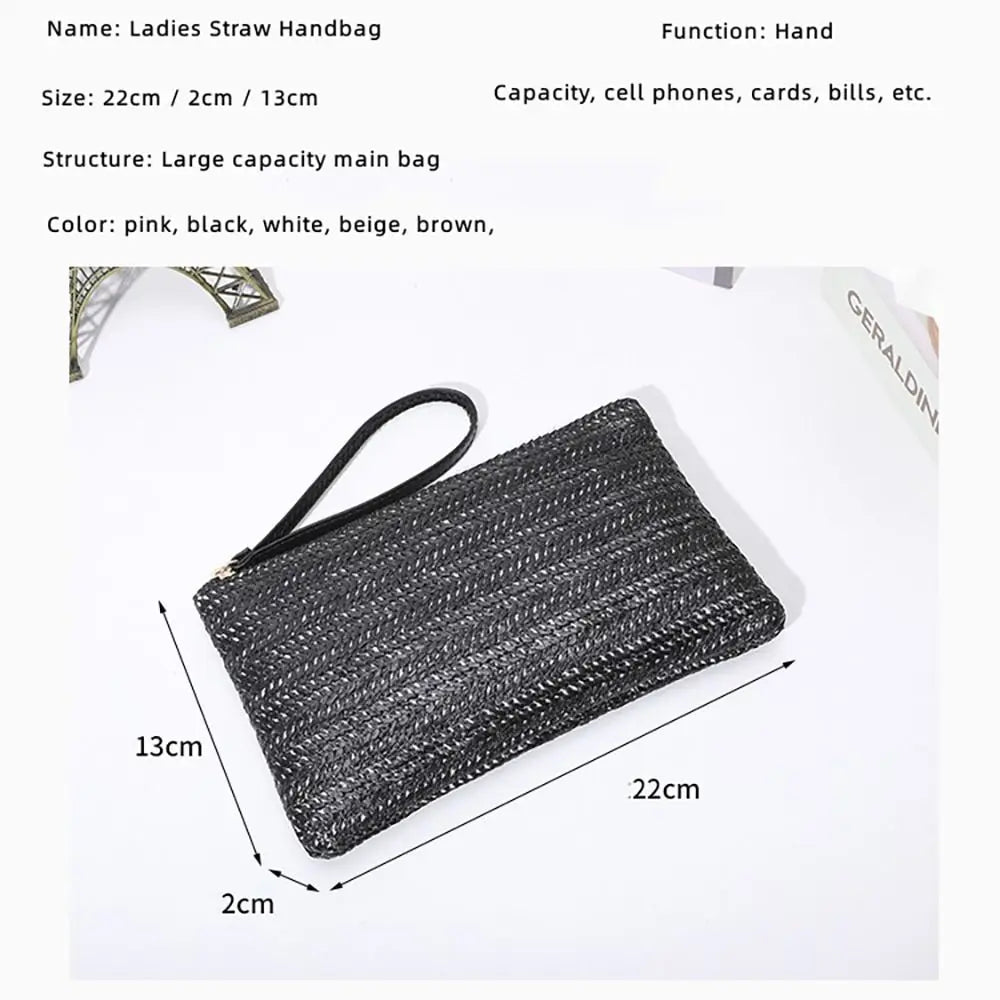 Woven Straw Wristlet Clutch — Stylish Bohemian Beach Bag & Wallet