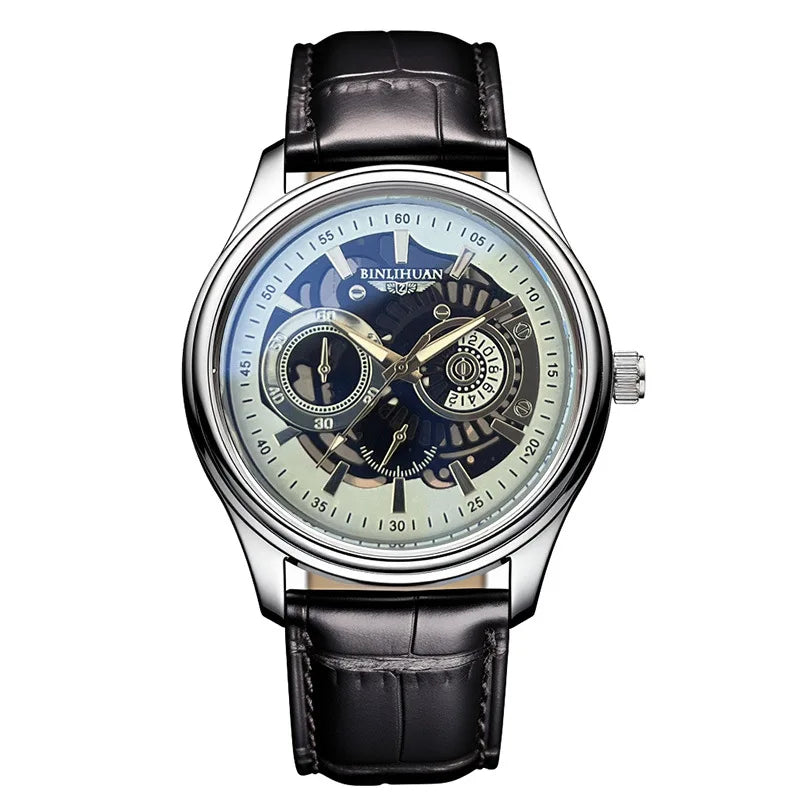 Men's Quartz Wristwatch — Elegant Leather Strap & Round Alloy Case