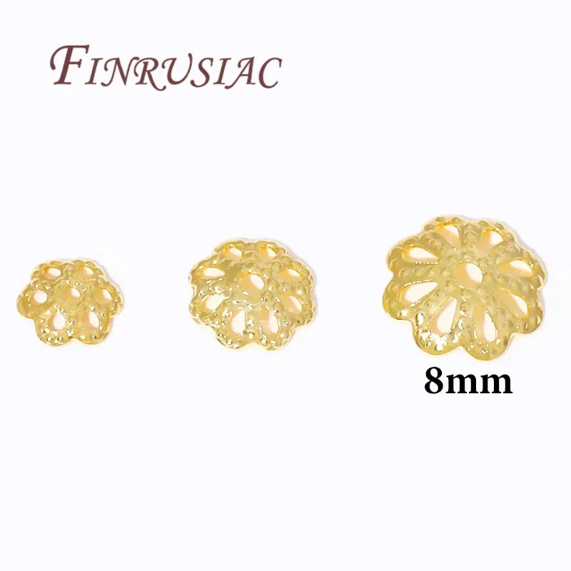 FINRUSIAC Gold Plated Brass Bead Caps — Round Jewelry Findings for DIY Necklaces