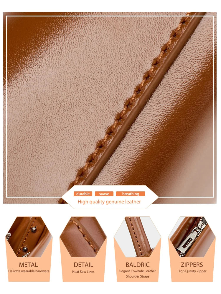 ZENCY Luxury Leather Shoulder Bag — Elegant Baguette Style Crossbody