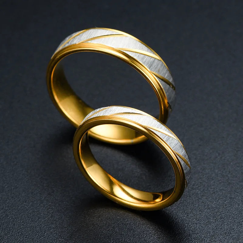 Classic Wave Pattern Couple Rings — Stainless Steel Promise Jewelry