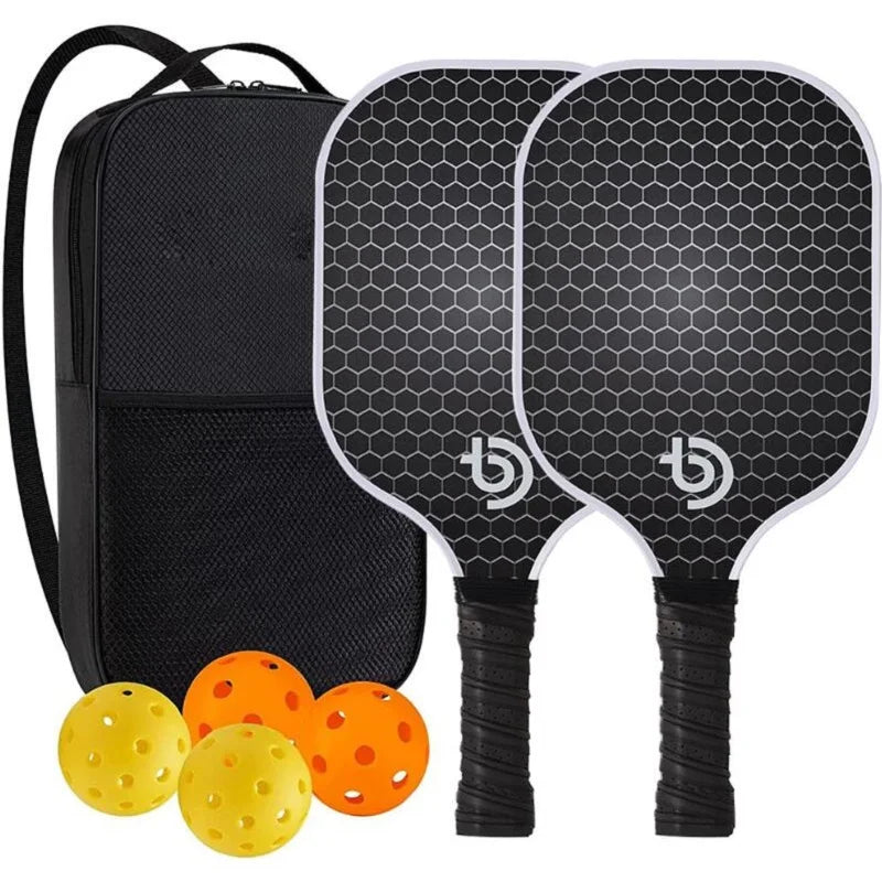 Fiberglass Pickleball Paddle Set — Non-Slip Grip with Balls and Carry Bag