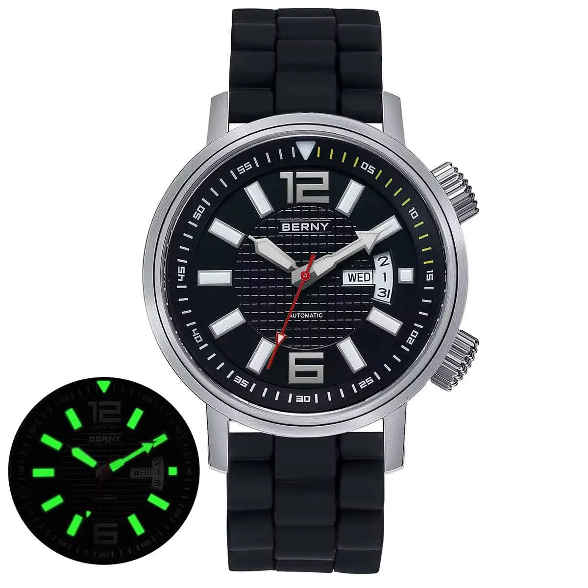 BERNY Automatic Diver Watch — 20ATM Waterproof Mechanical Wristwatch