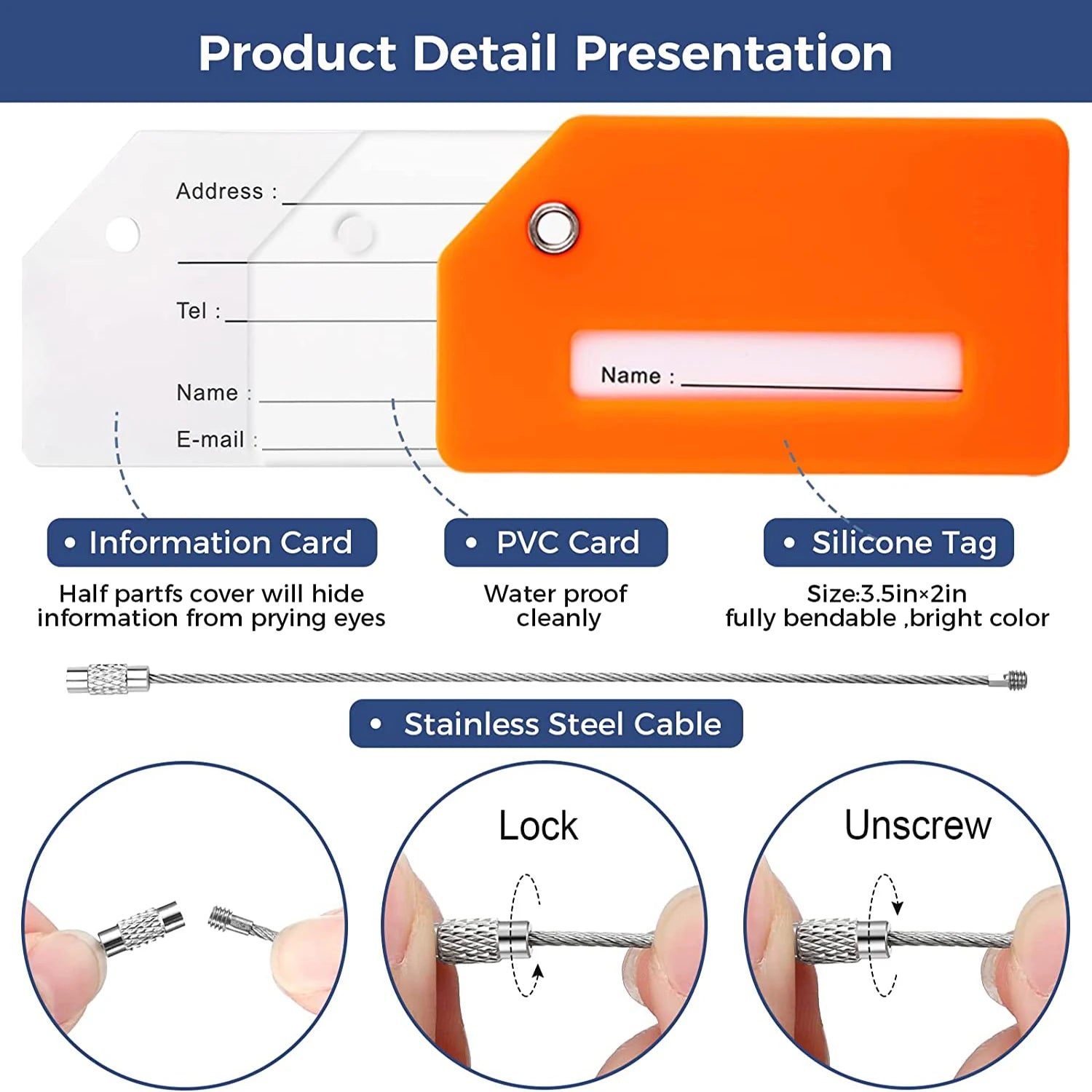Silicone Luggage Tags with ID Card — Durable Travel Identification Set