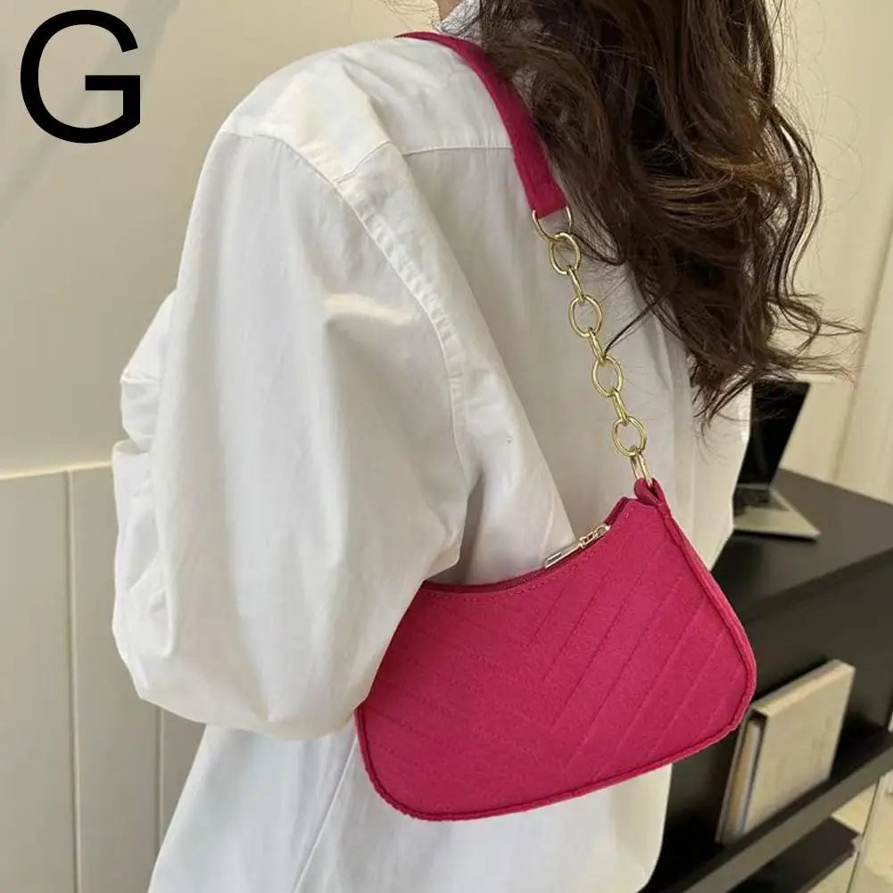 Mini Felt Shoulder Bag — Stylish Underarm Handbag with Pom-Pom Detail