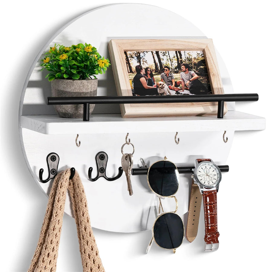 Wooden Wall-Mounted Key Holder — Mail Organizer with Decorative Shelf