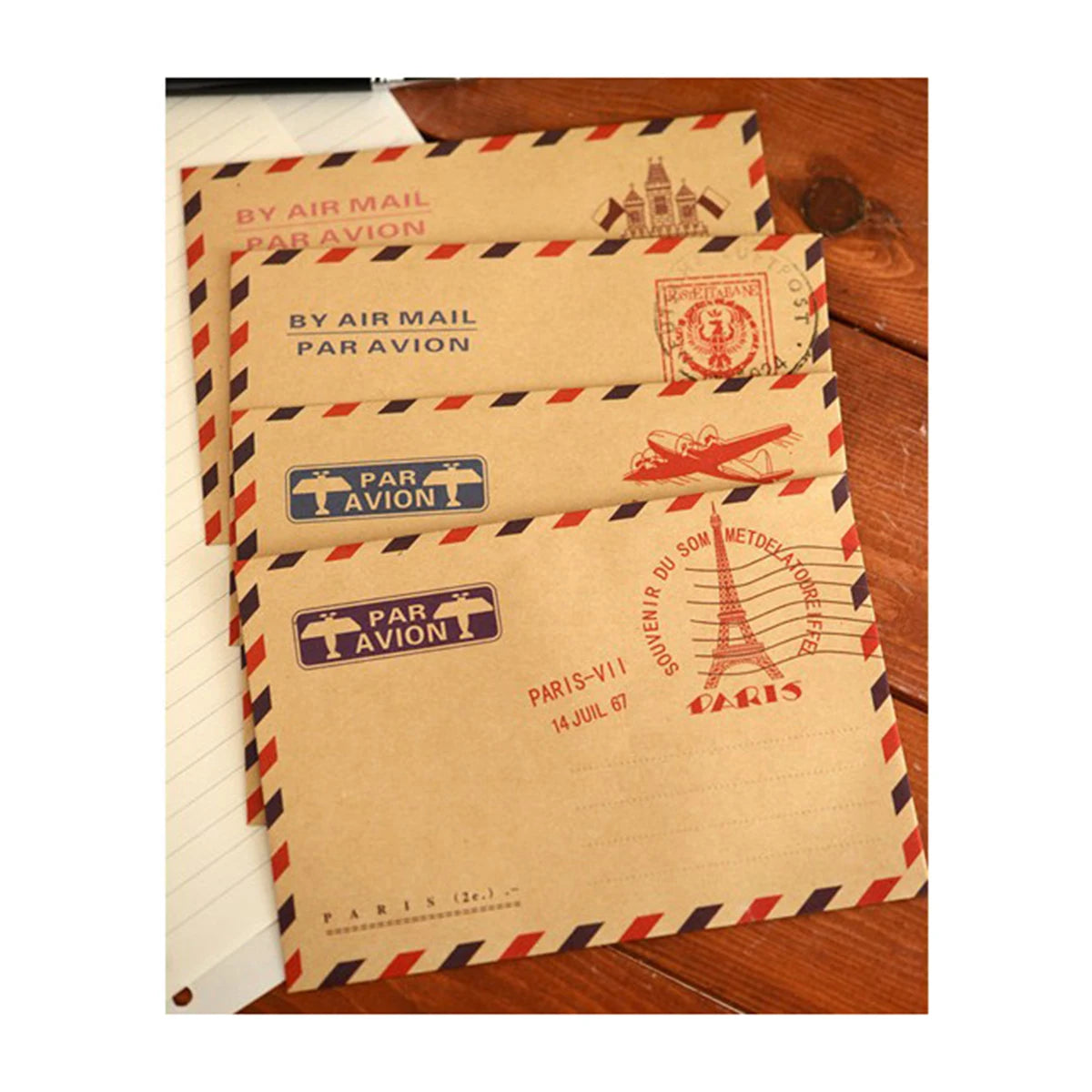 Retro Kraft Paper Envelopes — Vintage Patterned Stationery Set, 10 Pieces