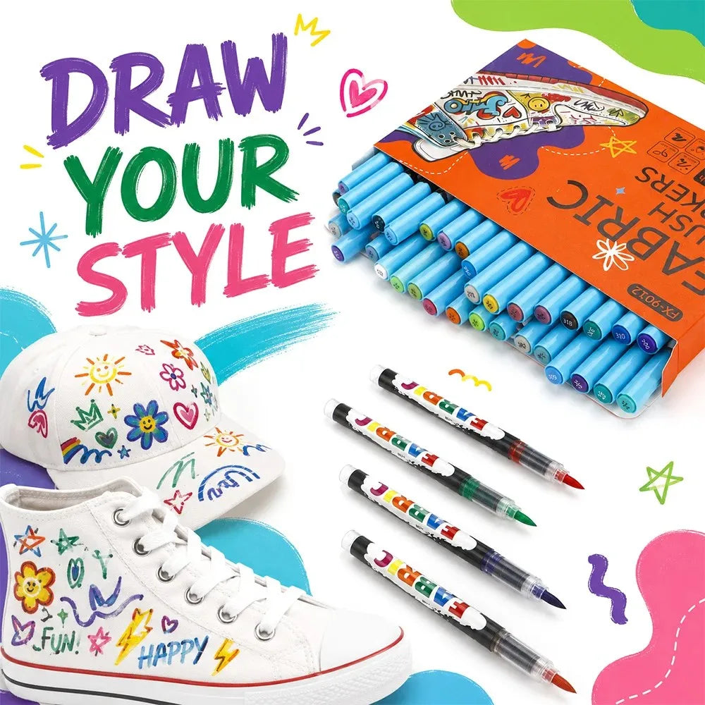 Permanent Fabric Marker Pens — Vibrant Liquid Ink Textile Art Set