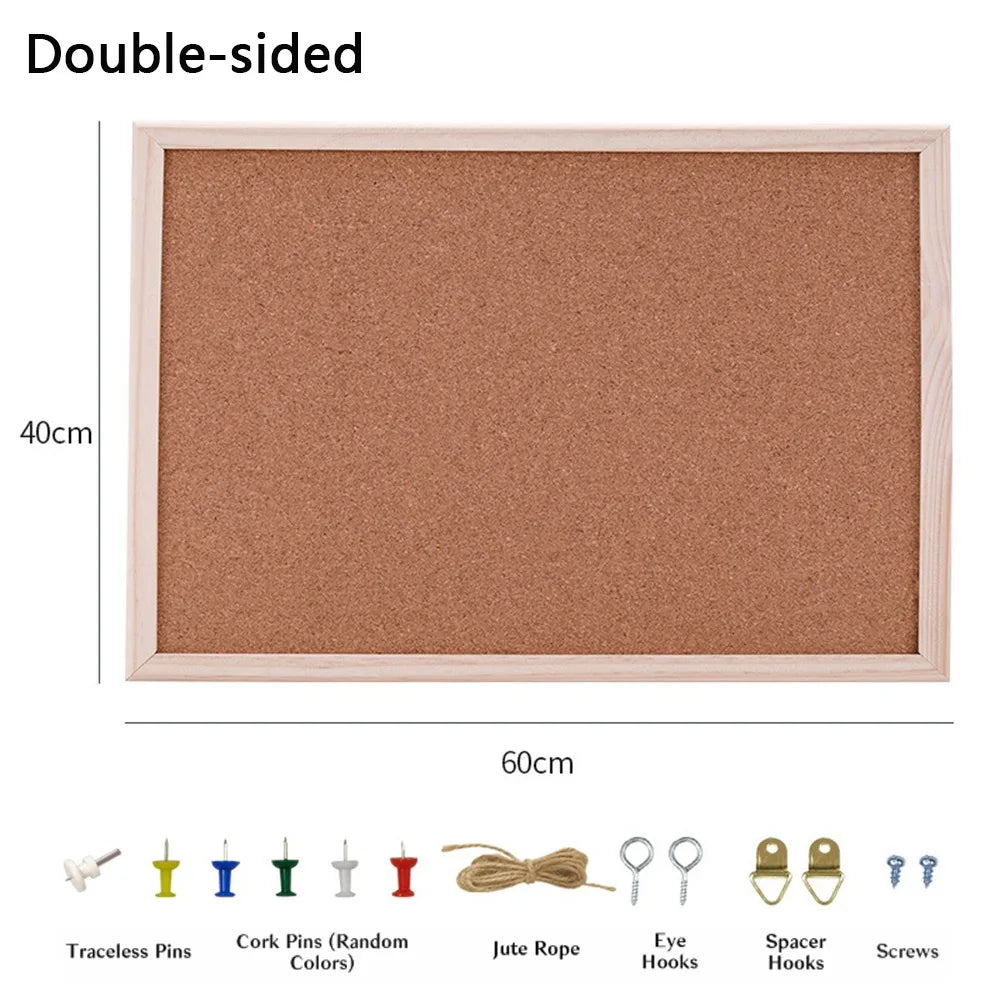 Wooden Framed Cork Bulletin Board — Decorative Memo Display Panel
