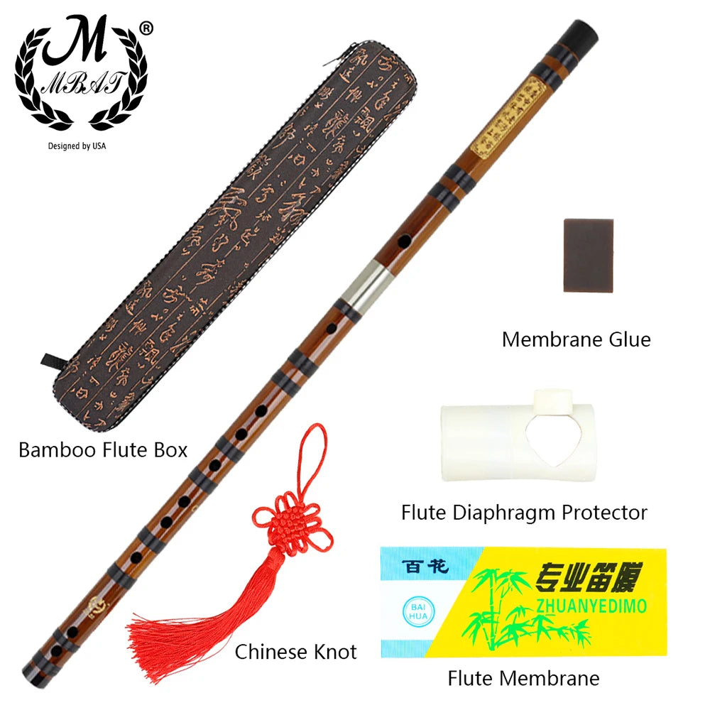 M MBAT Traditional Bamboo Flute — Handcrafted Musical Instrument with Brass Joints
