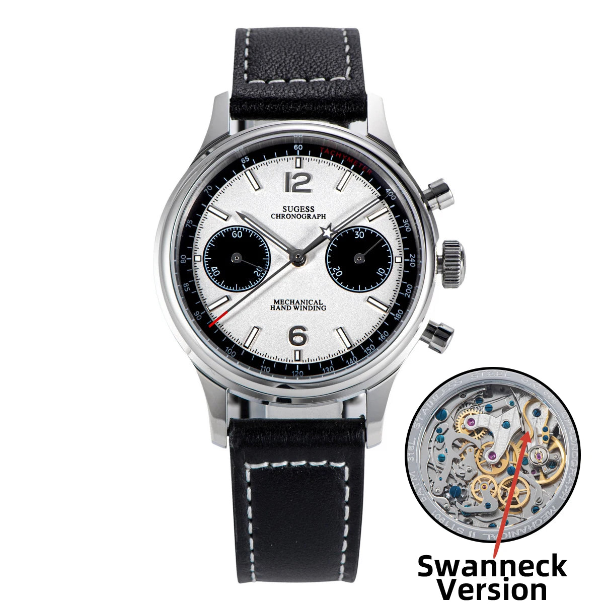 SUGESS 1963 Pilot Chronograph Watch — Mechanical Panda Dial Wristwatch