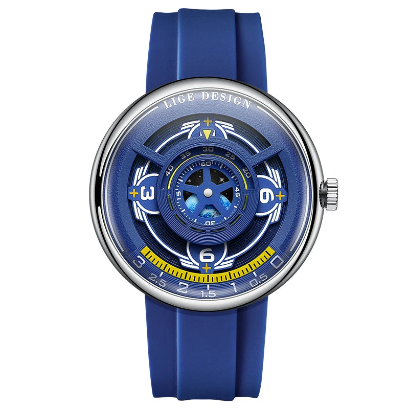 LIGE Sporty Men's Quartz Watch — Blue Planet Dial with Luminous Hands