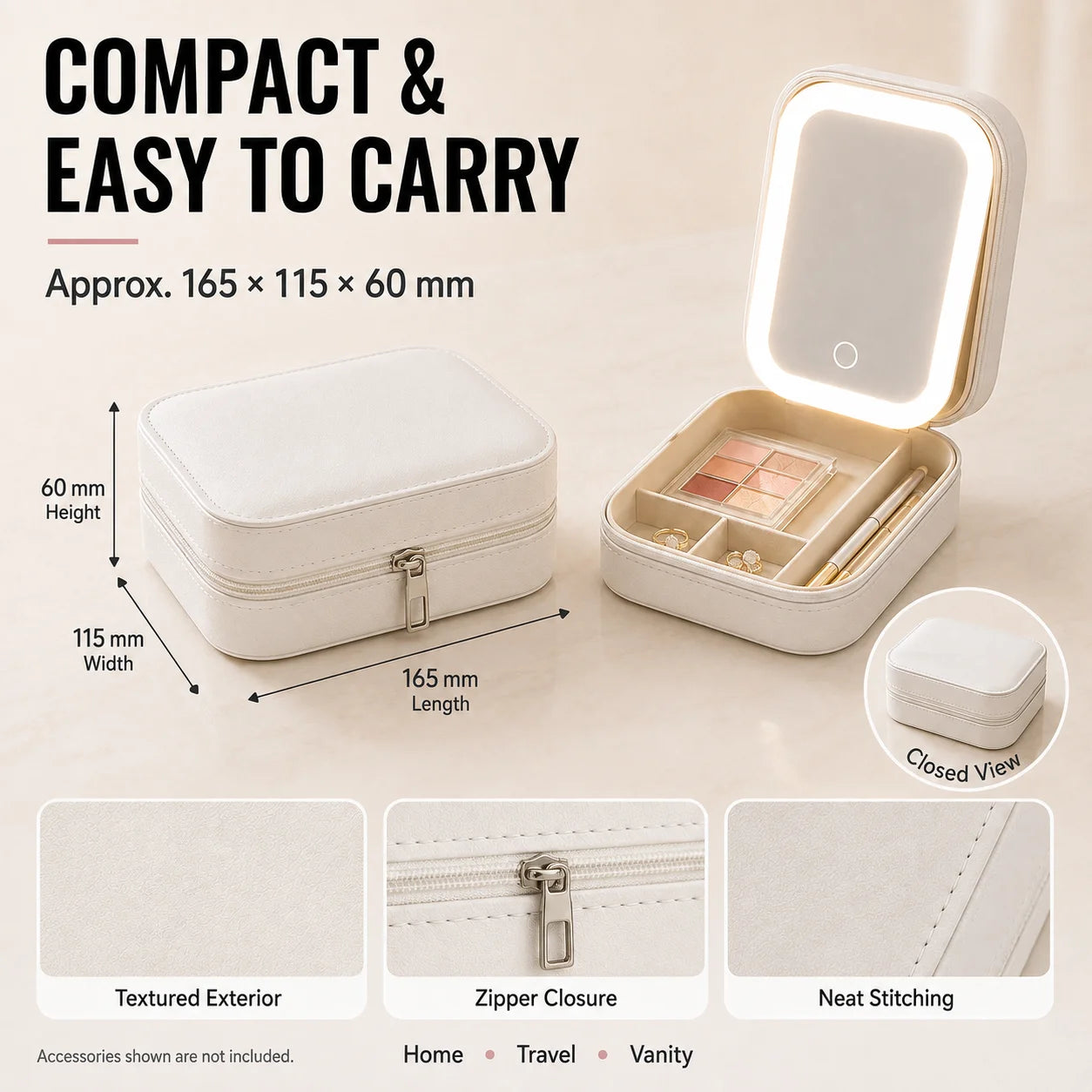 2-in-1 LED Makeup Mirror — Portable Jewelry Storage Box & Travel Light
