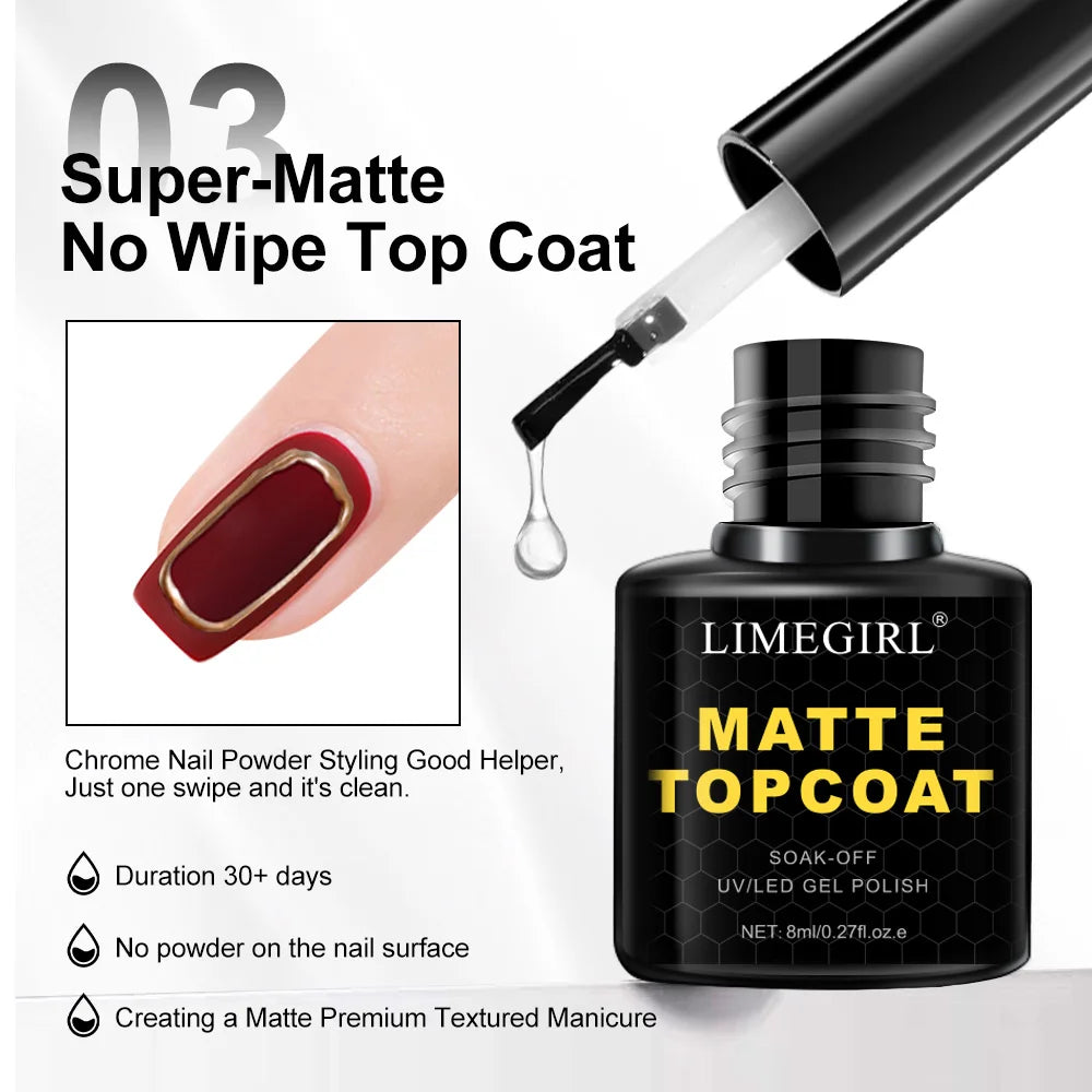 Limegirl Matte Top Coat — Professional Soak Off Nail Finish, 8ml