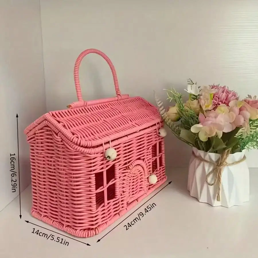 Woven Rattan-Style Storage Basket — Durable Covered Container with Lid