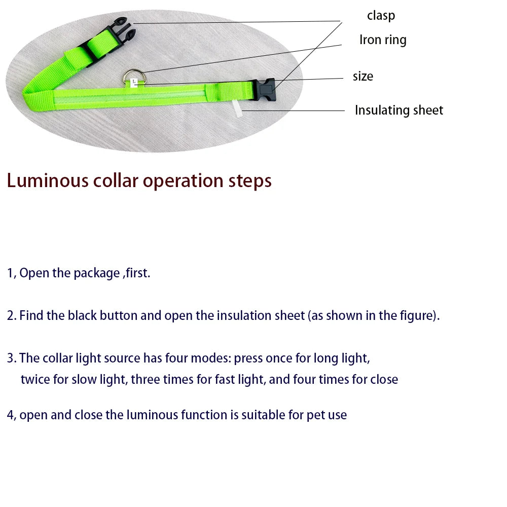 Nylon LED Glow Dog Collar — Luminous Night Safety Pet Accessory