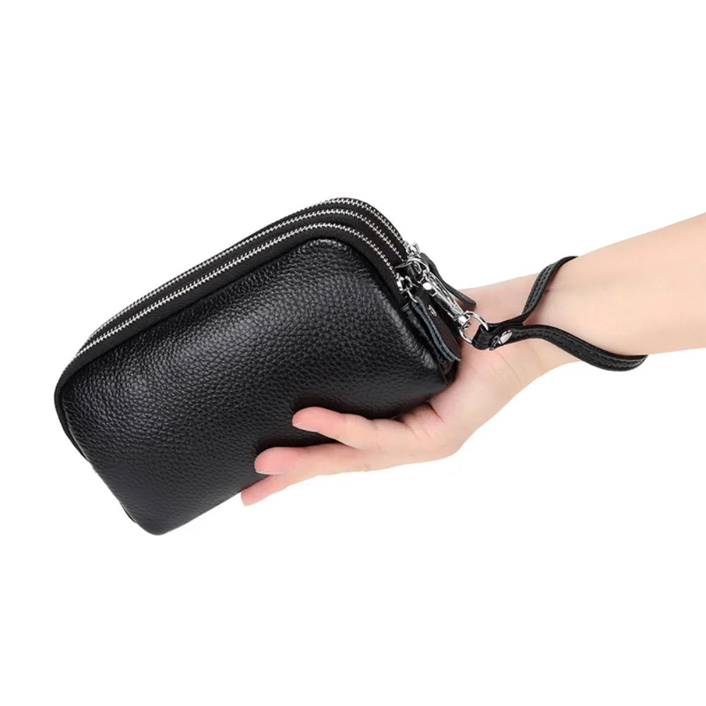 macroupta Genuine Leather Long Wallet — Large Capacity Wristlet Clutch