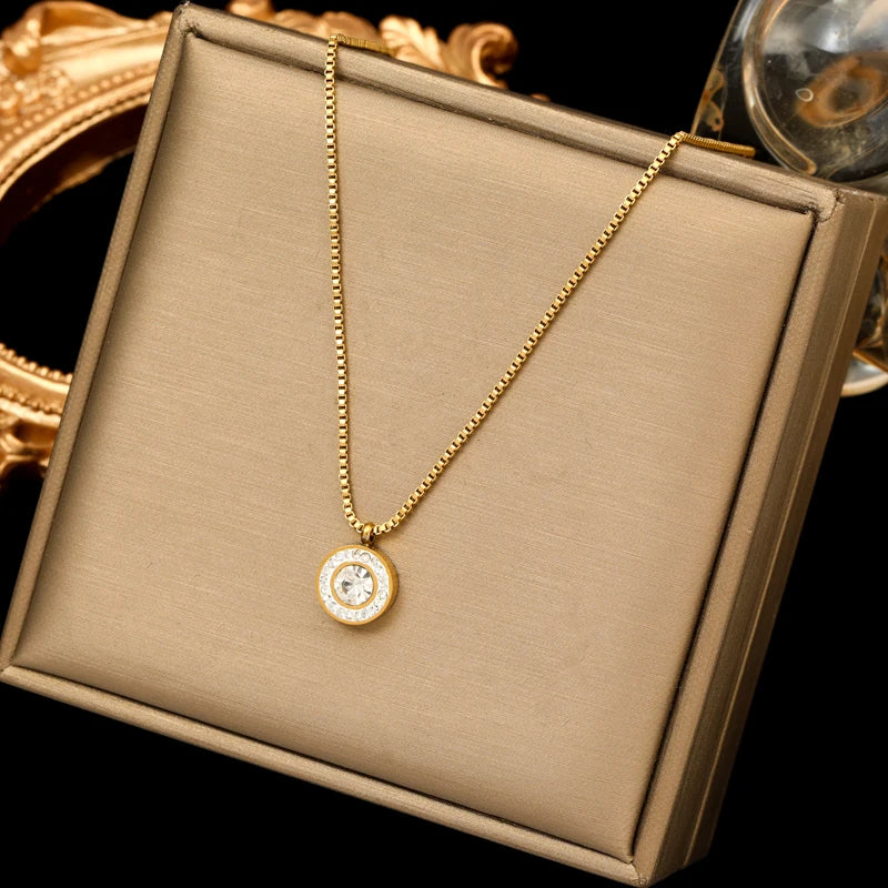 EILIECK Moon Pearl Zircon Puppy Pendant Necklace — Trendy Stainless Steel Jewelry