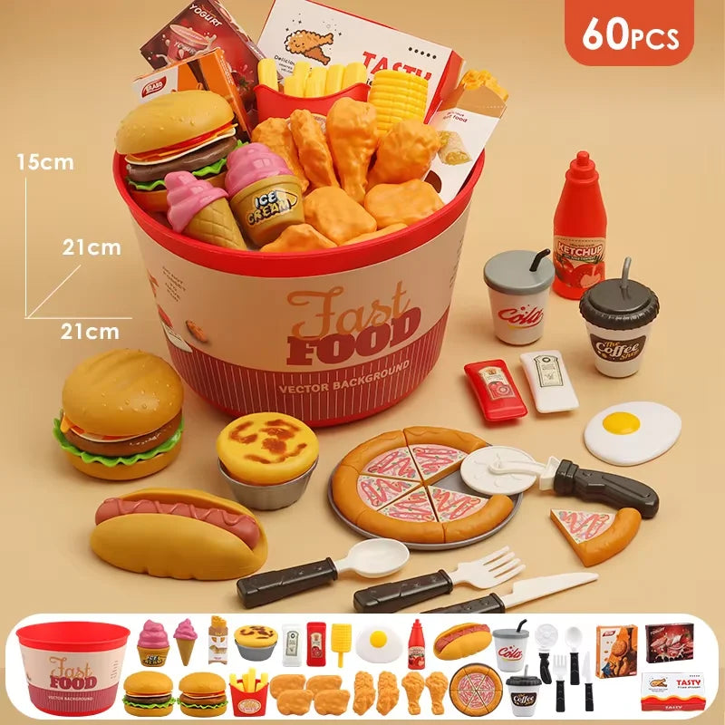 OUZEY Pretend Play Kitchen Set — Realistic Fast Food Simulation Toy