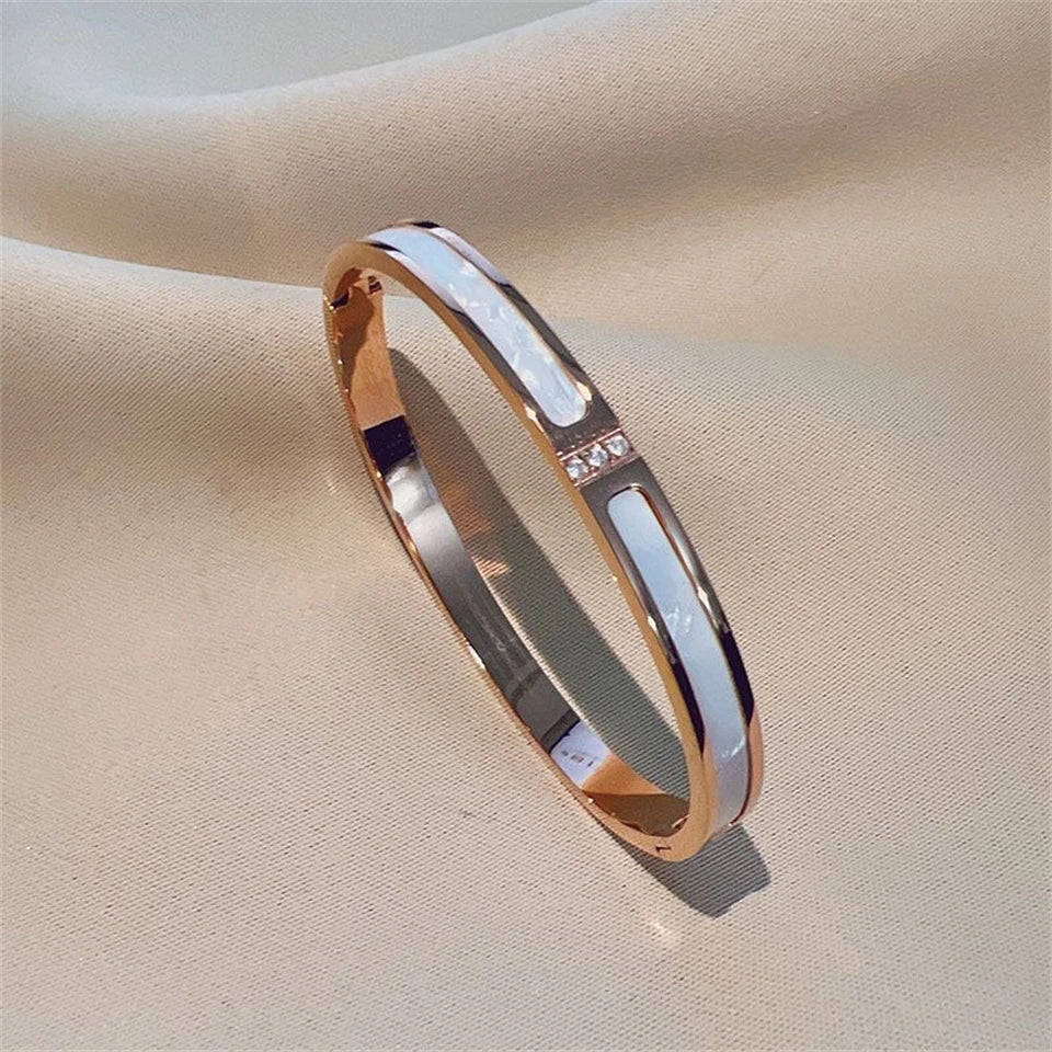 Sparkling Zirconia Stainless Steel Bracelet Set — Stackable Cuff Bangles for Women