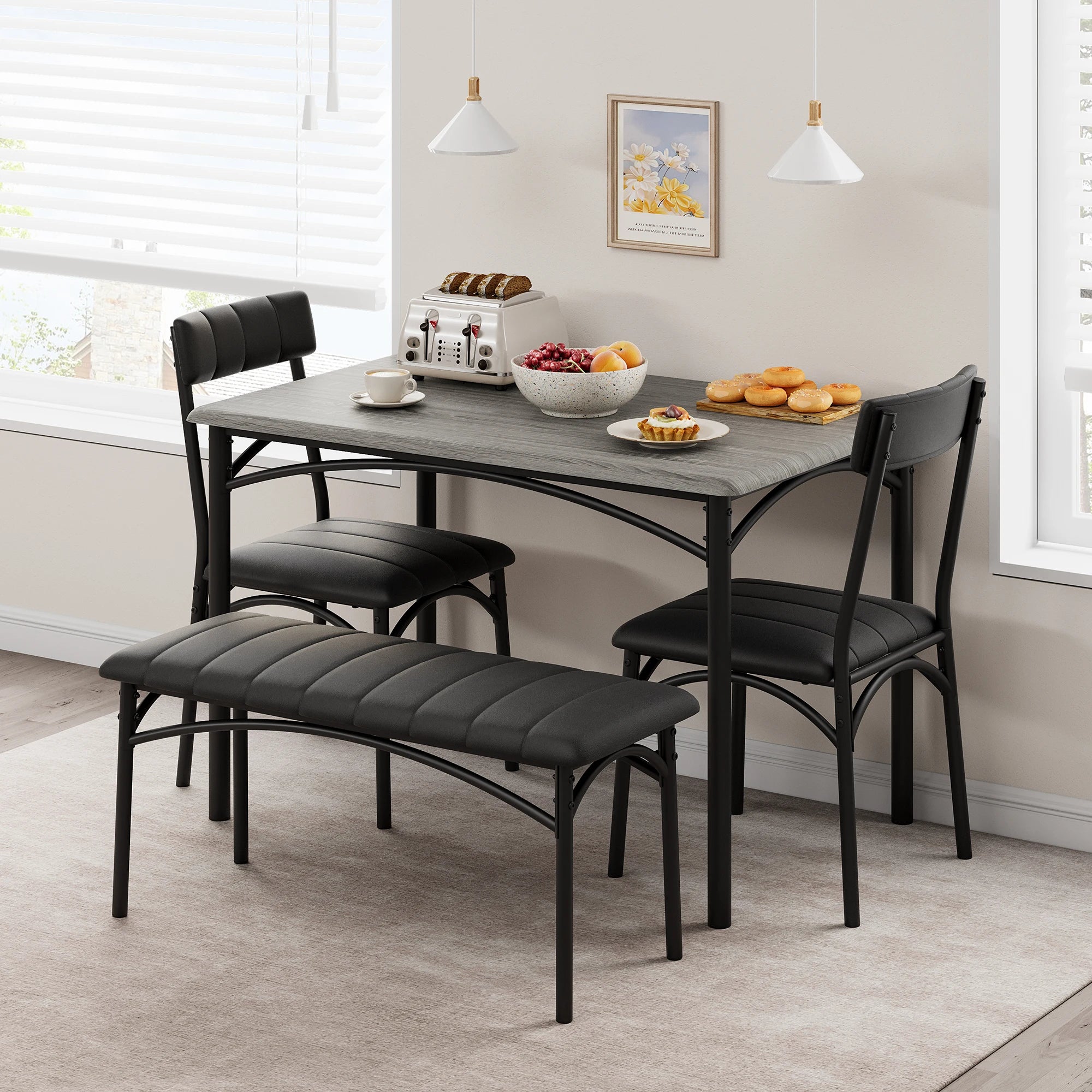 HiMISS Dining Table Set for 4 — Rectangular Kitchen Set with Upholstered Bench