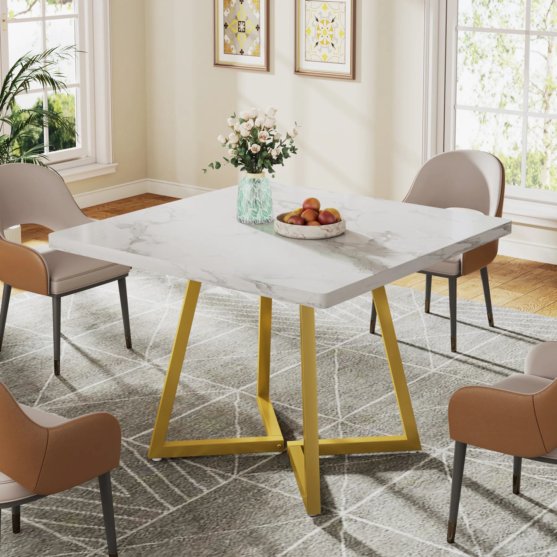 Tribesigns Square Dining Table — Industrial Wood & Metal Kitchen Table