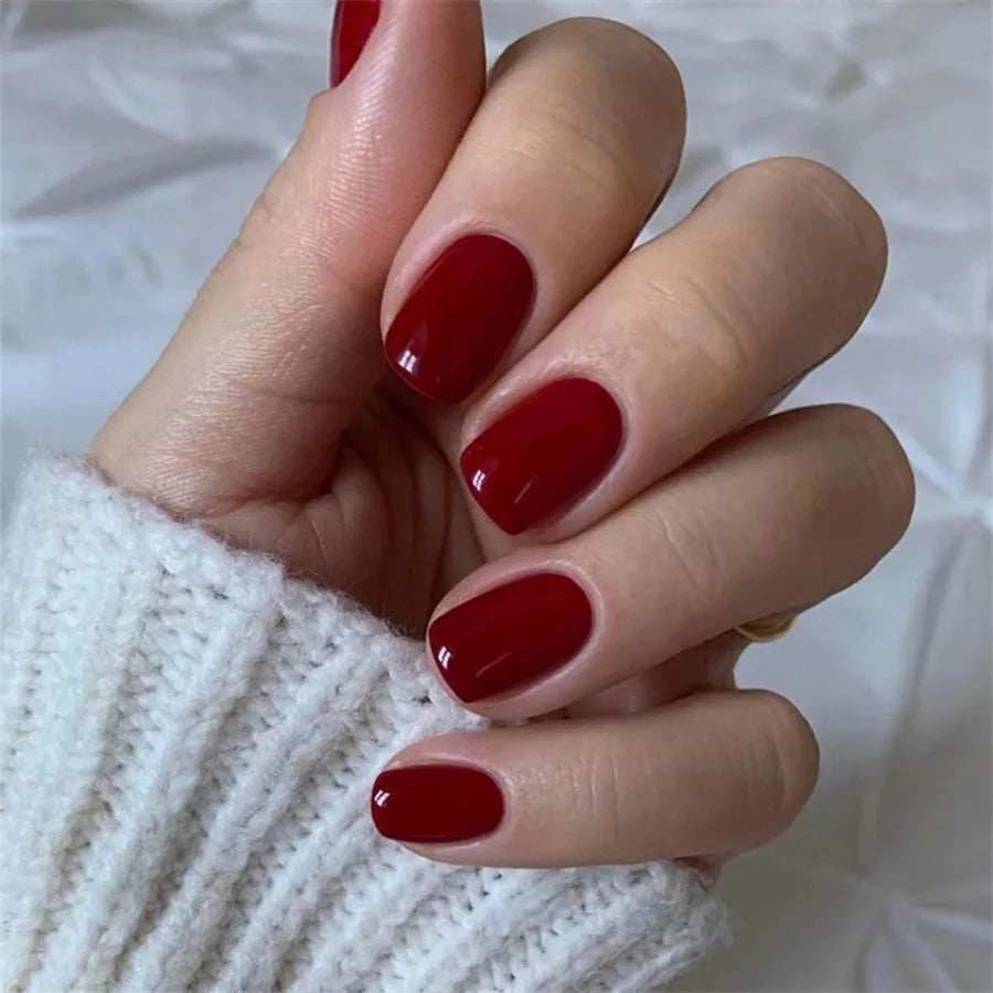 HOEPOOK Press On Nails — Red Glossy Acrylic French Tip Set