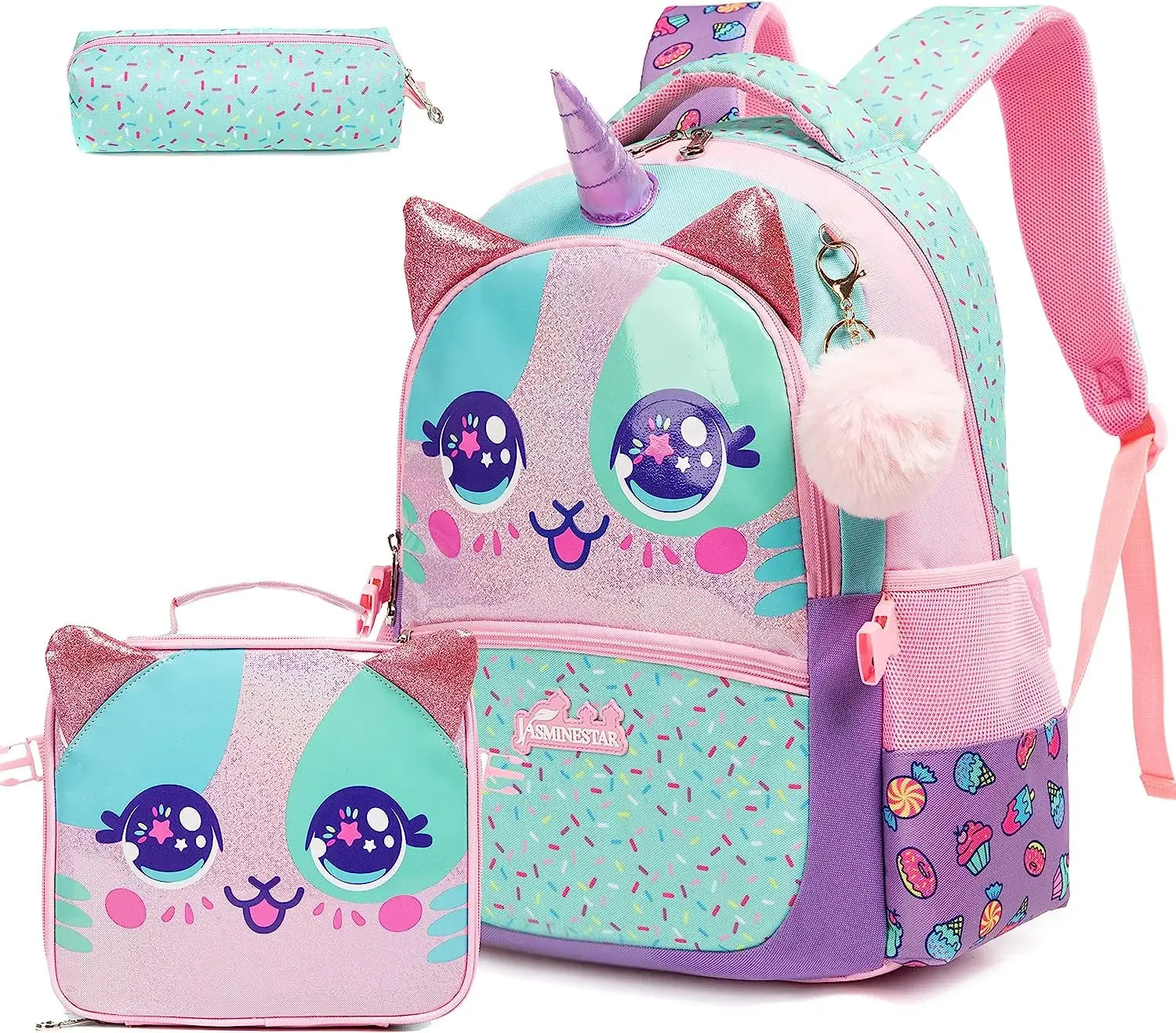 Bikab 3-Piece Girls Backpack Set — Cute School Bag with Matching Lunch Box