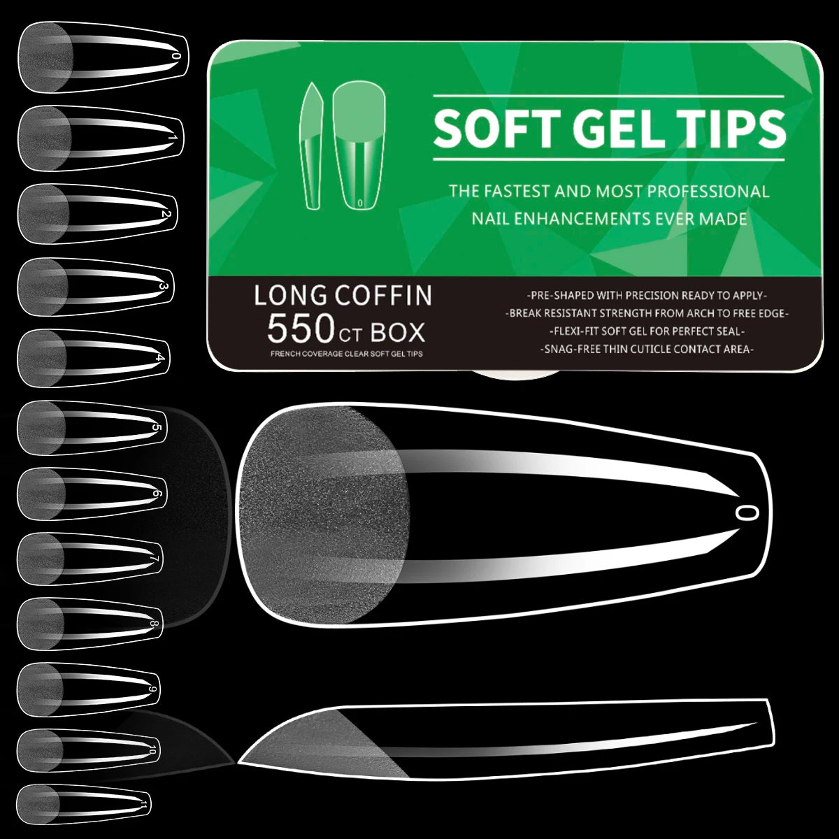 Soft Gel Nail Tips — Full Cover False Nail Extensions, 550 Pieces