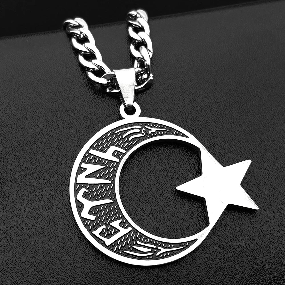 JYTF Moon and Star Pendant Necklace — Stainless Steel Religious Jewelry