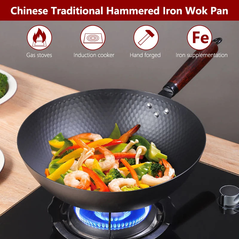Cast Iron Wok Pan — 32cm Uncoated Japanese Style Cookware