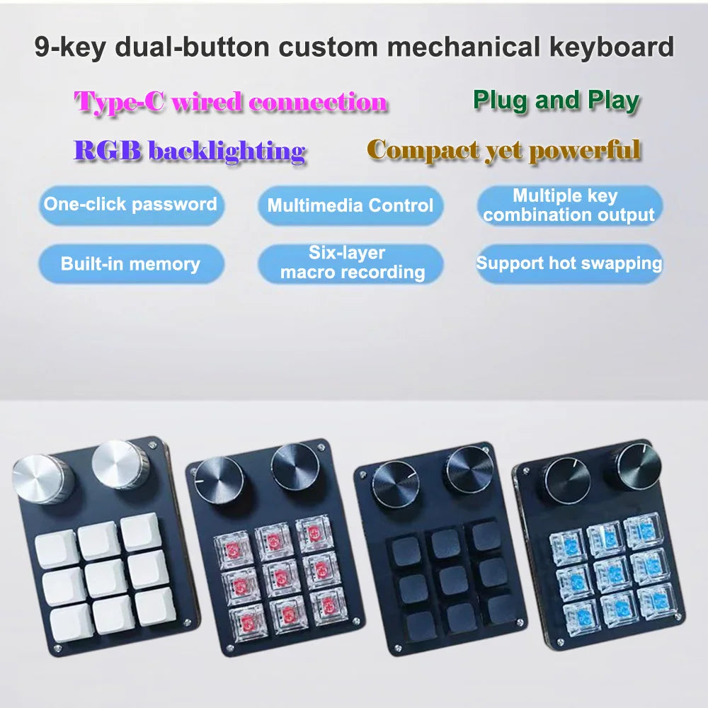 9-Key Multi-Functional Macro Keyboard — Customizable Mechanical Editing Tool