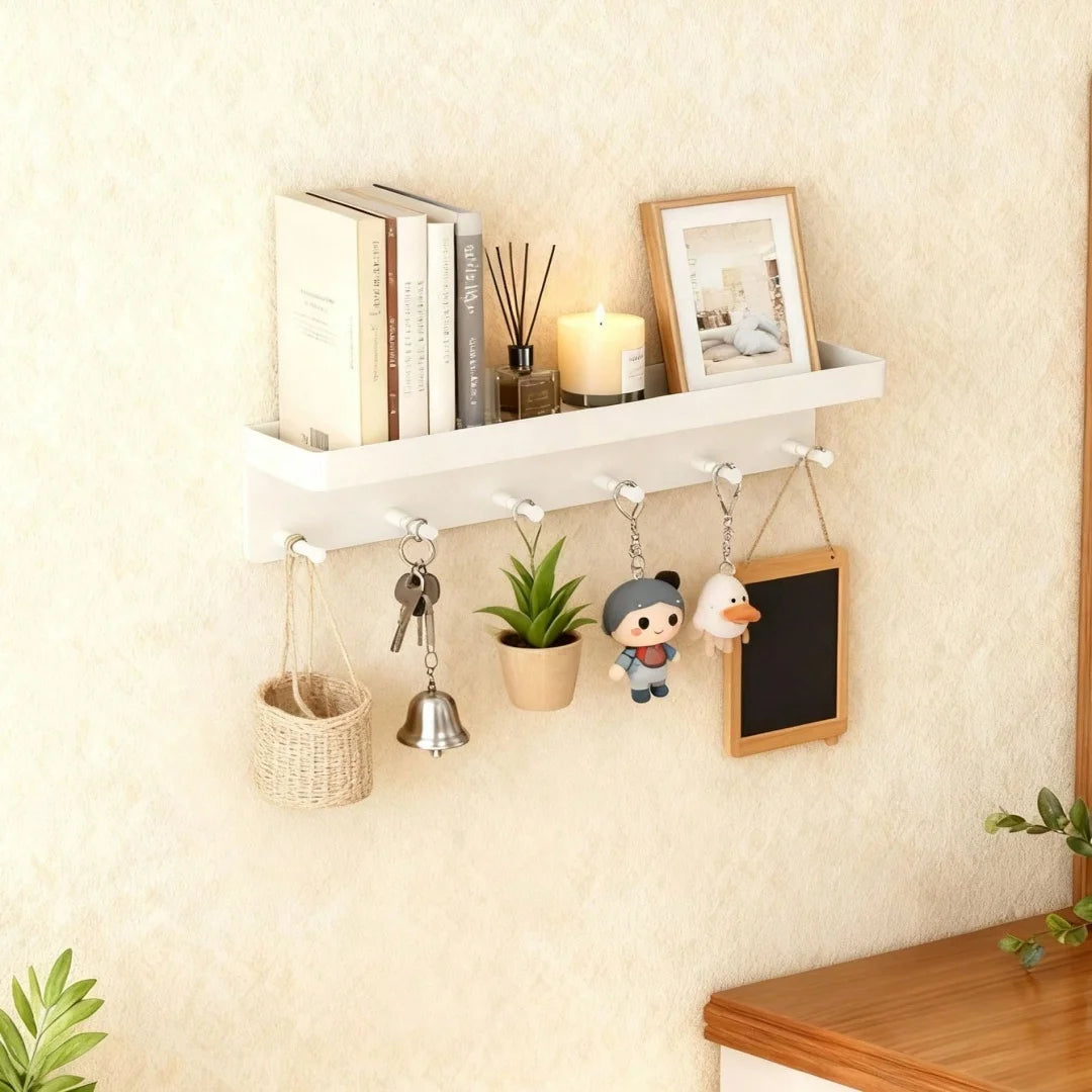Wall Mounted Key Holder — Self-Adhesive Entryway Organizer with Hooks