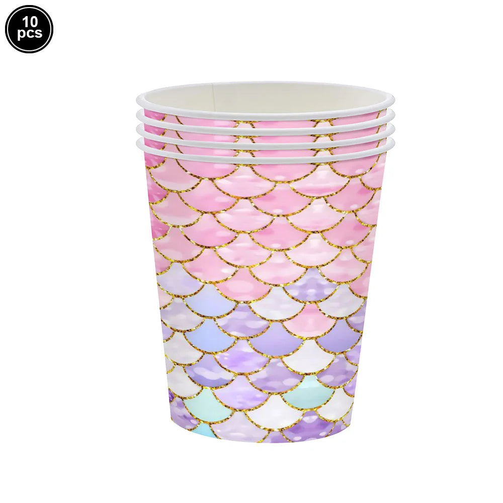 Mermaid Scales Pattern Party Supplies — Disposable Tableware Decor Set