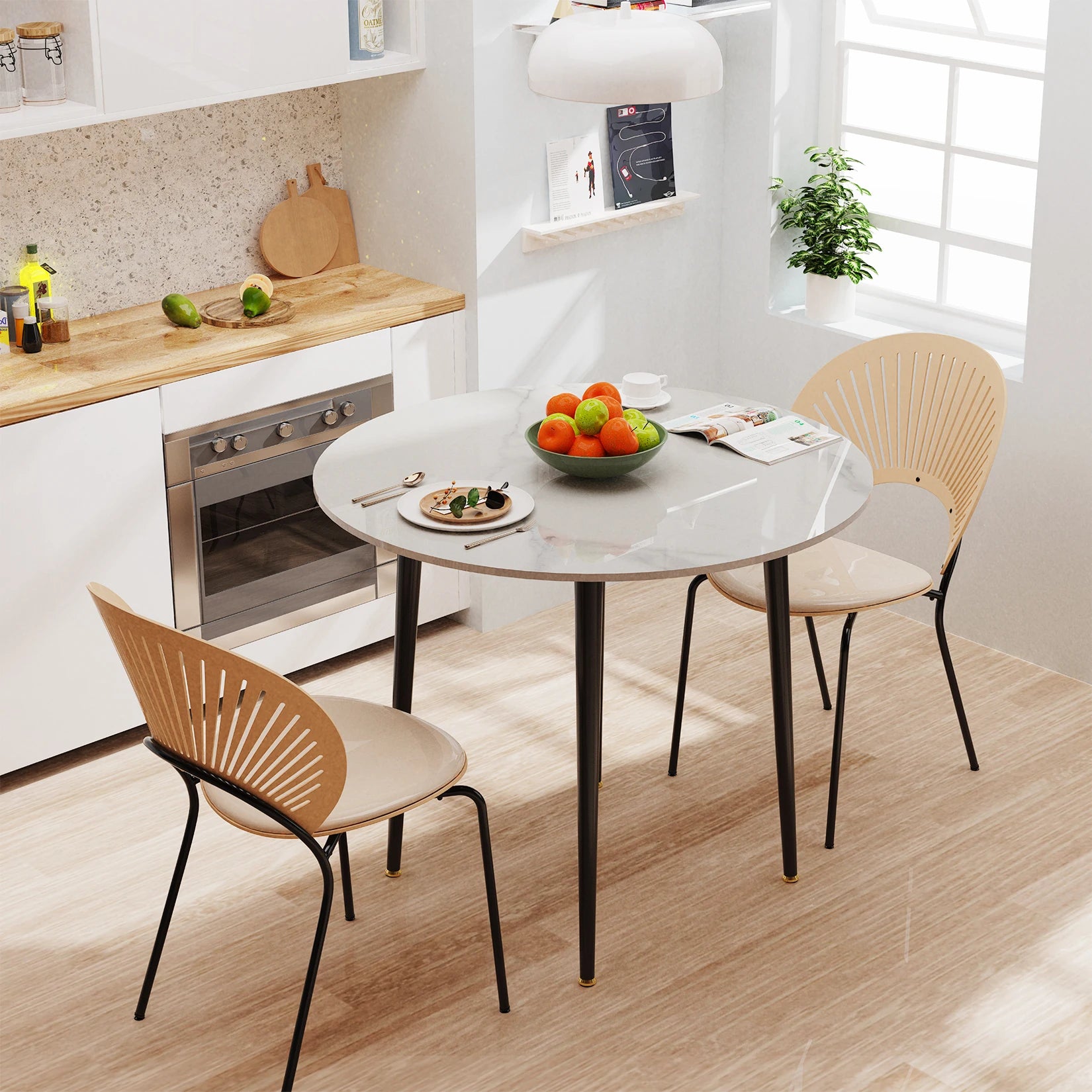 Round Sintered Stone Dining Table — Modern Marble Top with Metal Legs