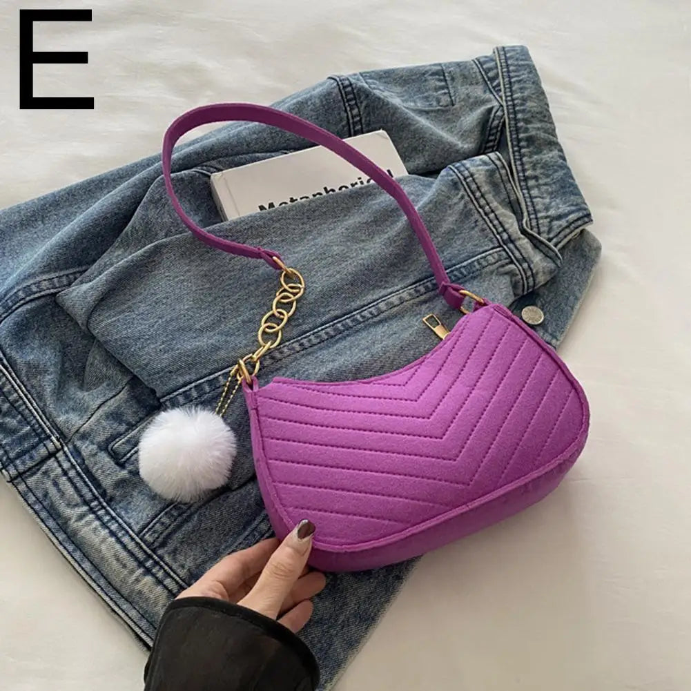 Mini Felt Shoulder Bag — Stylish Underarm Handbag with Pom-Pom Detail