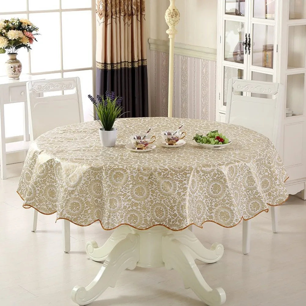 Round Floral PVC Tablecloth — Waterproof & Oilproof Dining Decor