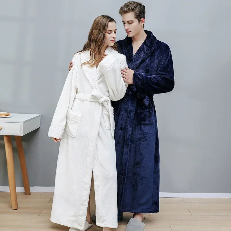 Gypsophila Coral Velvet Bathrobe — Warm Fleece Lounge Robe for Men and Women