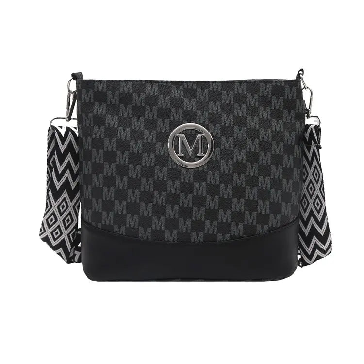 Elegant Women's Crossbody Bag — Multi-Pocket Shoulder Bag with M Badge