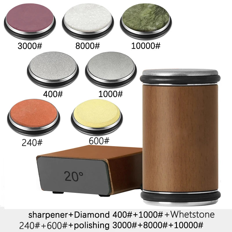 Rolling Knife Sharpener — Double Sided Diamond Stone with Magnetic Angle