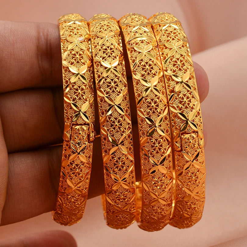 annayoyo Gold Color Bangle Set — Elegant Flower Design Jewelry for Women