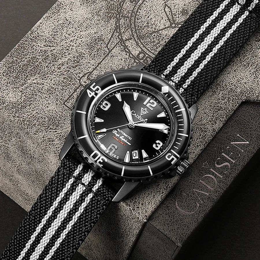 Cadisen Deep Explorer Automatic Watch — Luxury Mechanical Diver with Canvas Strap