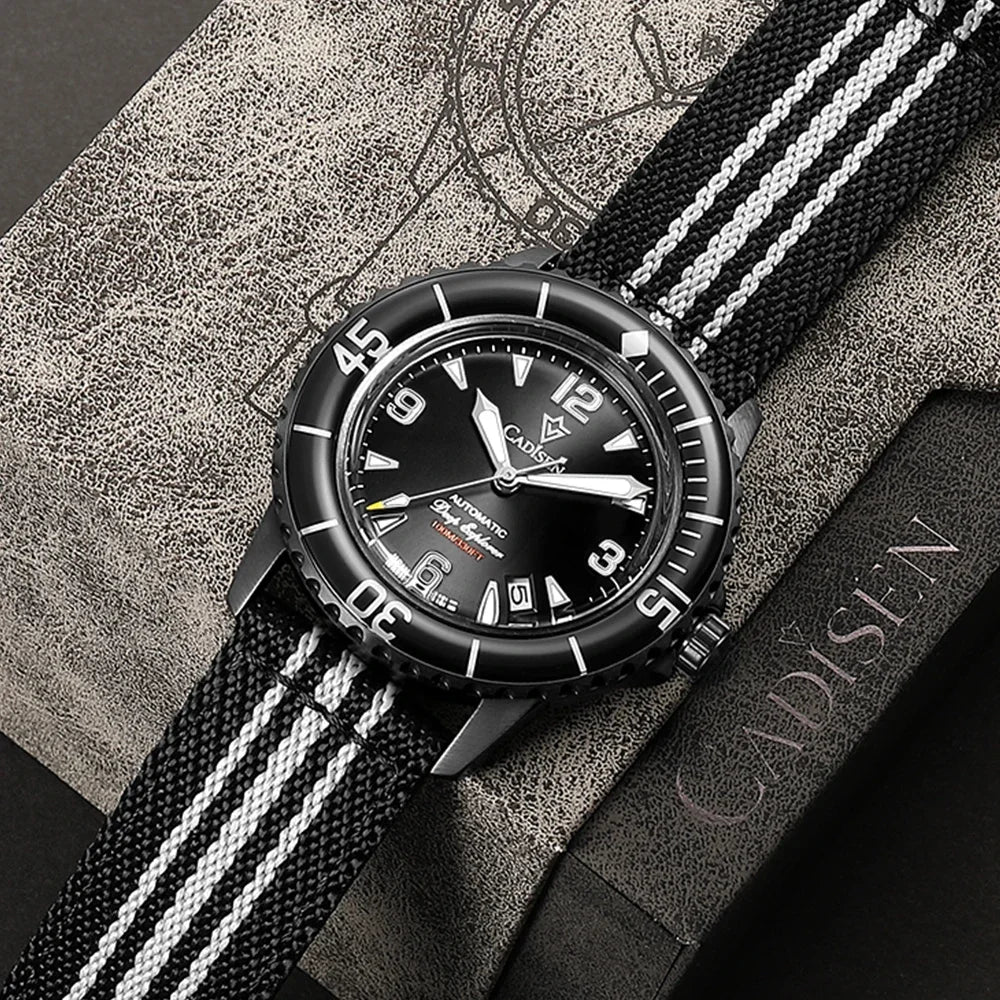 Cadisen Deep Explorer Automatic Watch — Luxury Mechanical Diver with Canvas Strap