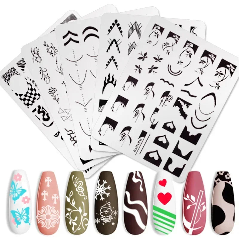 dawndesslo Nail Art Stamping Plate — Floral and Stripe Design Template