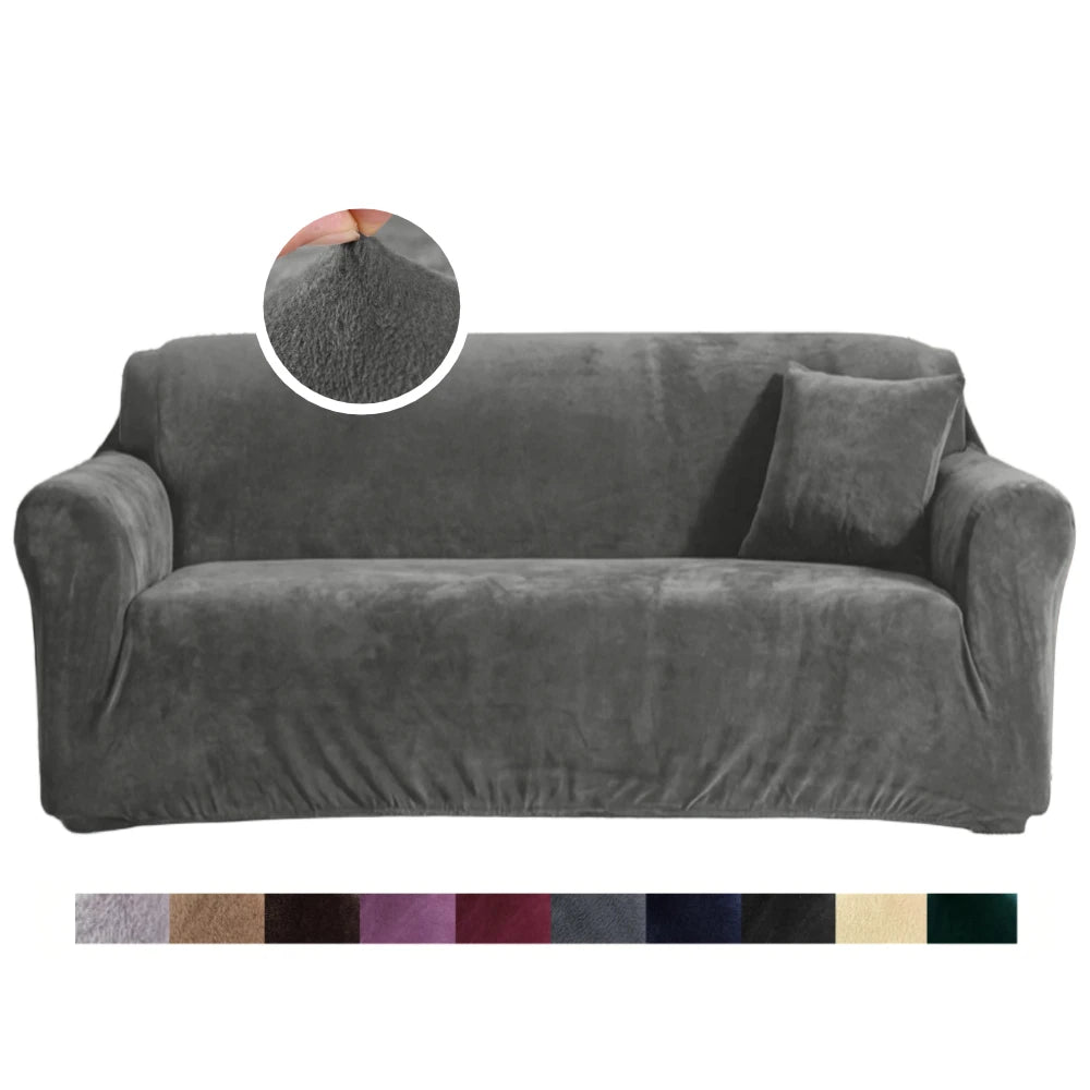 Velvet Stretch Sofa Cover — Plush Elastic Slipcover for Living Room