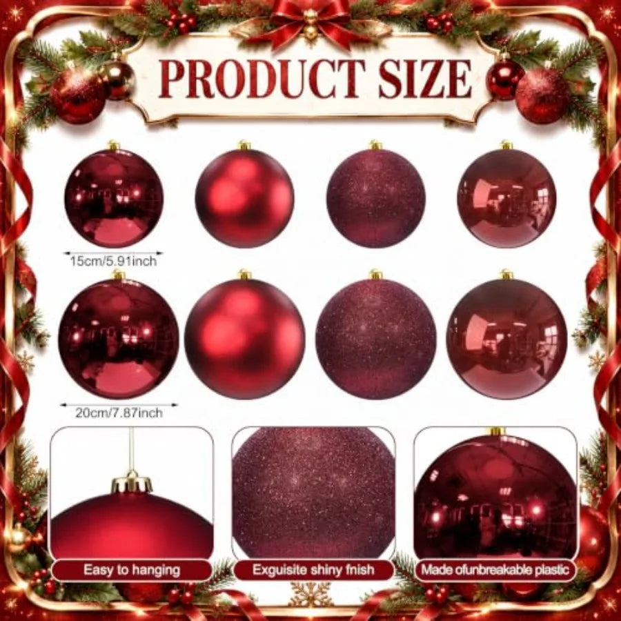 Extra Large Glass Christmas Ornaments — Wine Red Glossy Tree Decor