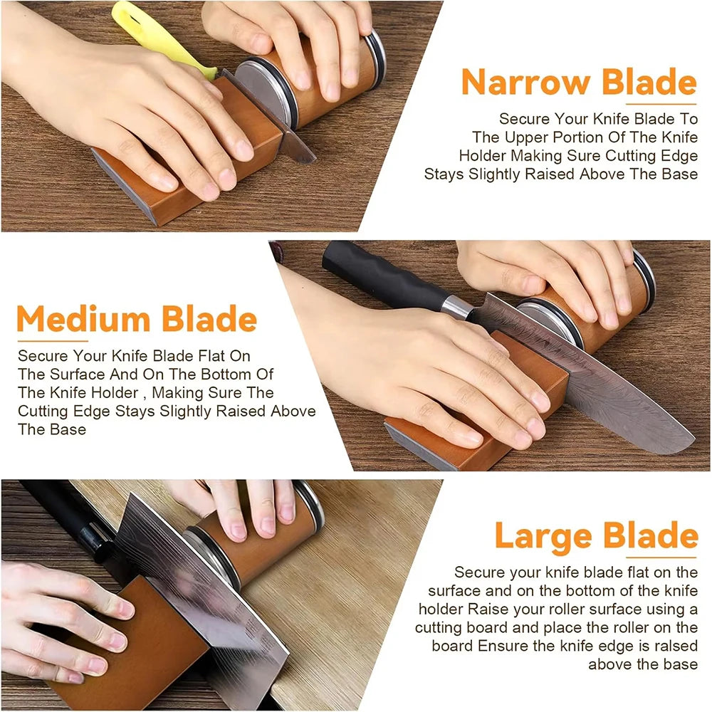 Rolling Knife Sharpener — Double Sided Diamond Stone with Magnetic Angle