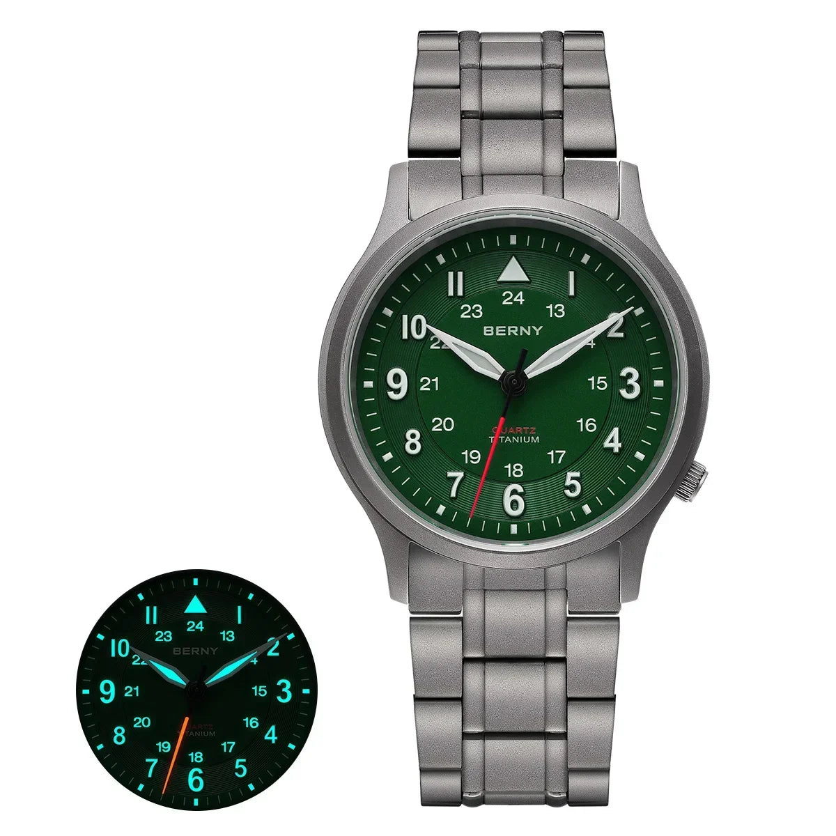 BERNY Full Titanium Field Watch — Luminous Quartz Men's Wristwatch
