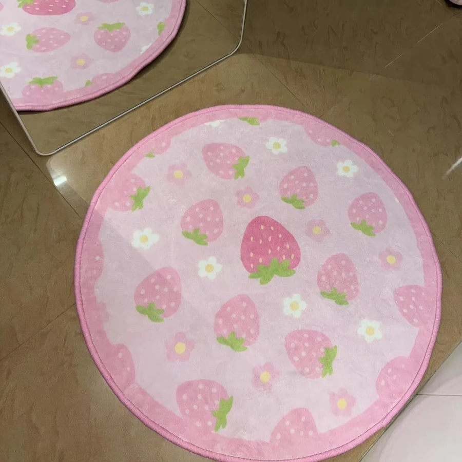 VIKAMA Sweet Strawberry Plush Floor Mat — Soft Decorative Carpet for Home